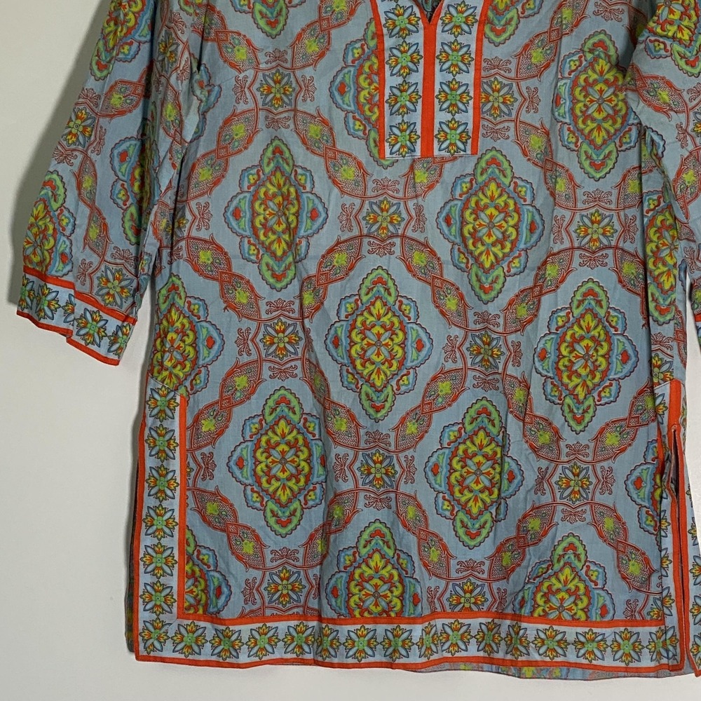 Gretchen Scott Top Womens Small Blue‎ Medallion Floral Tunic 3/4 Sleeve Boho - Picture 3 of 16